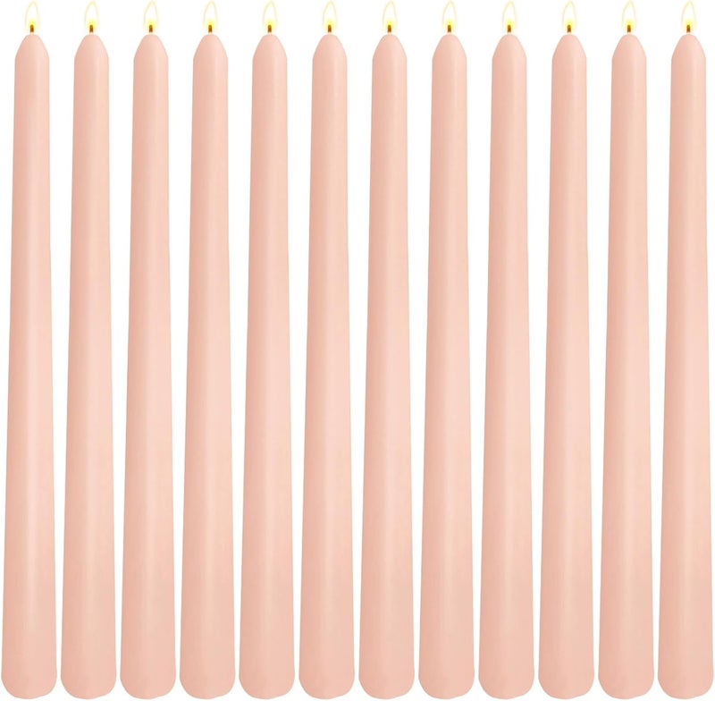 12 Pack 10 inch Soft Peach Taper Candles, Unscented Dripless Candlesticks Bulk for Home Dinner Wedding Romantic, Long-Lasting Burn Time of 7-8 Hour